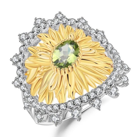 Sunflower Design Natural Topaz Peridot Garnet Designer Ring