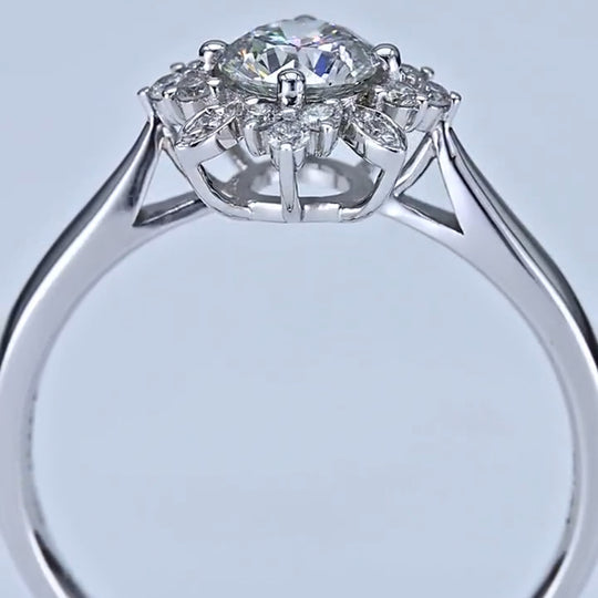 Flower Design Round Cut Moissanite Engagement Ring