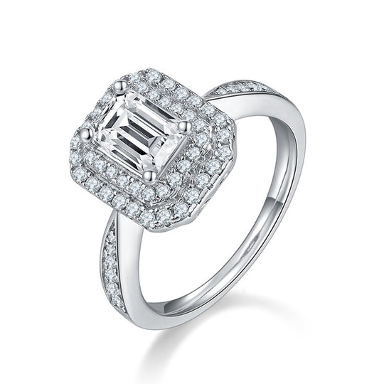 Double Halo Design Emerald Cut  Moissanite Ring