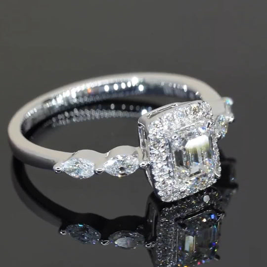 Elegant Design Emerald Cut Moissanite Engagement Ring