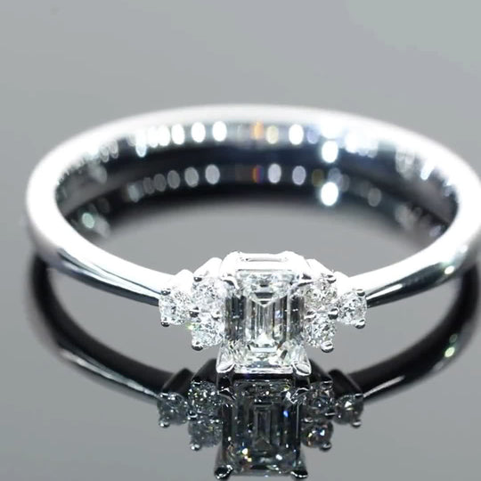 Emerald Cut Simple Design Moissanite Engagement Ring