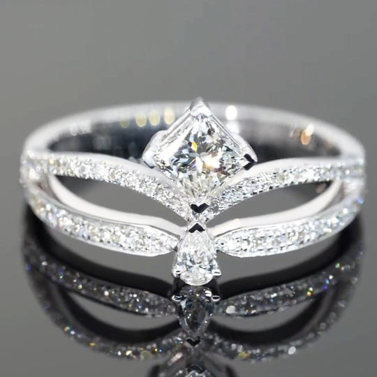 Princess Pear Double Layer  Moissanite Engagement Ring