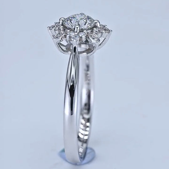 Flower Design Round Cut Moissanite Engagement Ring