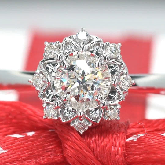 Star Flowers Design Moissanite Engagement Ring