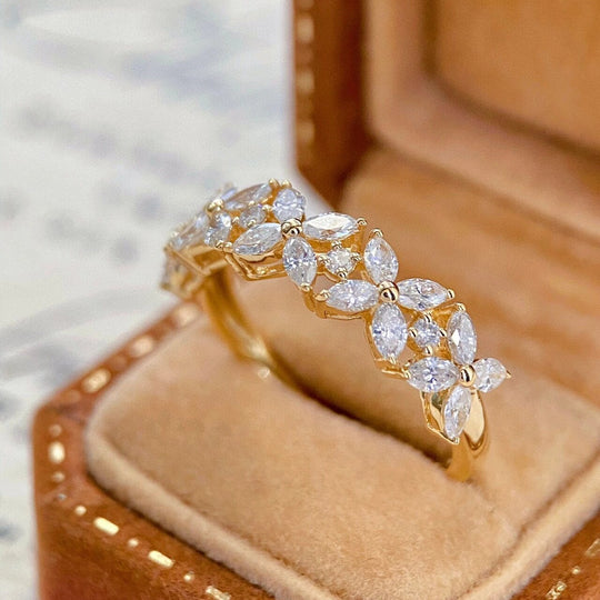 Elegant Flower Design Marquise Moissanite Wedding Ring