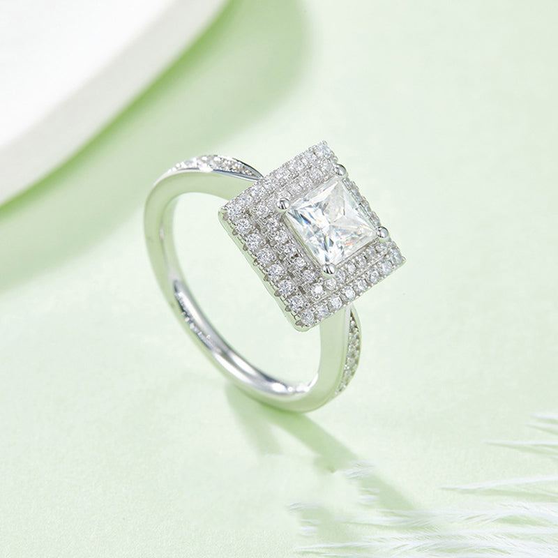 Double Halo Design Princess Cut  Moissanite Ring