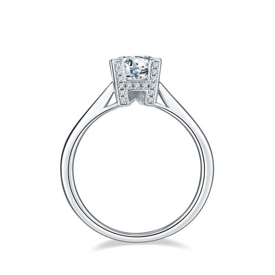 H W Letter Design Moissanite Engagement Ring