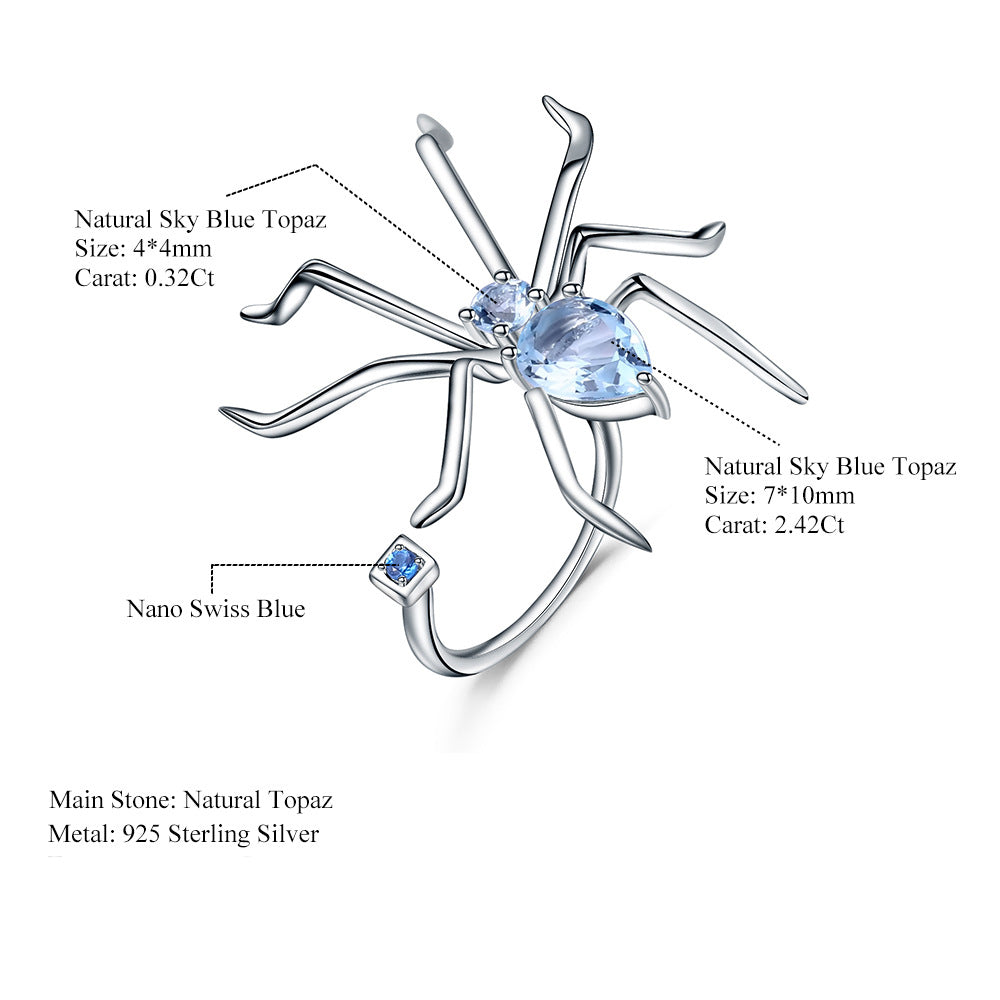 Spider Design Natural Topaz Green Agate Designer Ring