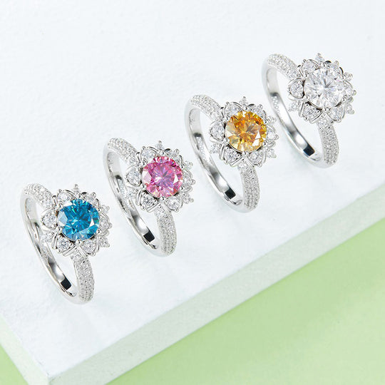 Colorful Flower Moissanite Engagement Ring