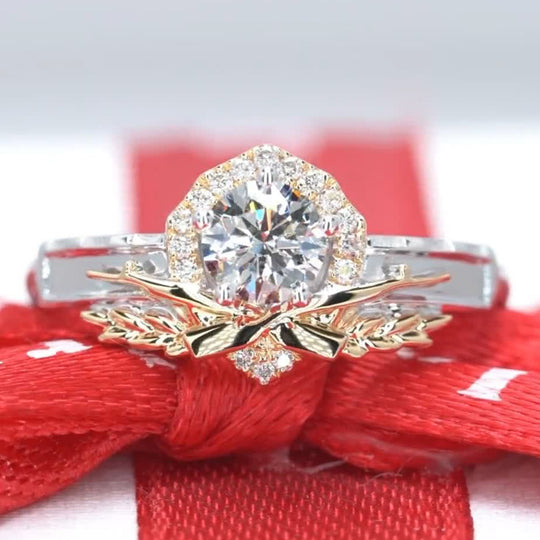 2 Tones Vintage Design Moissanite Engagement Ring