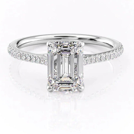 3CT Emerald Cut Side Stone Moissanite Engagement Ring