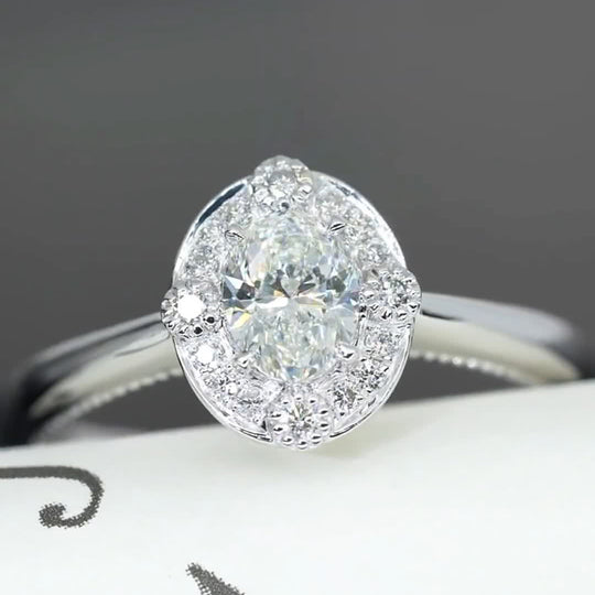 Oval Cut Halo Design Moissanite Engagement Ring