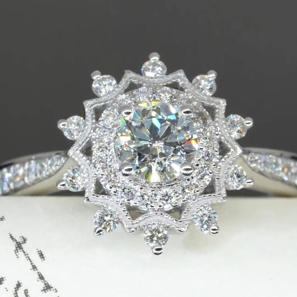 Flower Design Moissanite Engagement Ring