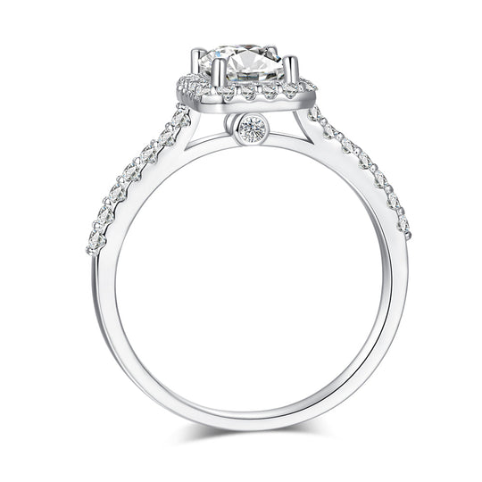 Emerald Cut Halo Design Moissanite Ring