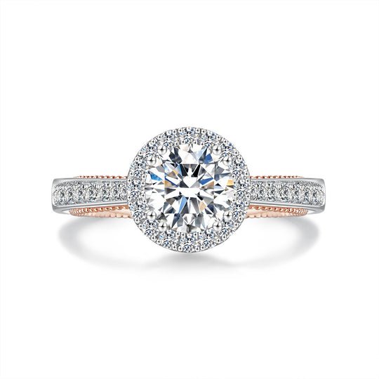 Round Halo 2 Tones Moissanite Engagement Ring