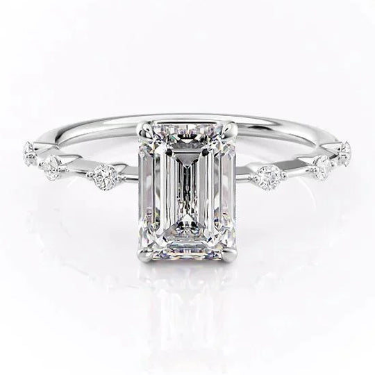 3CT Emerald Cut Side Stone Moissanite Engagement Ring