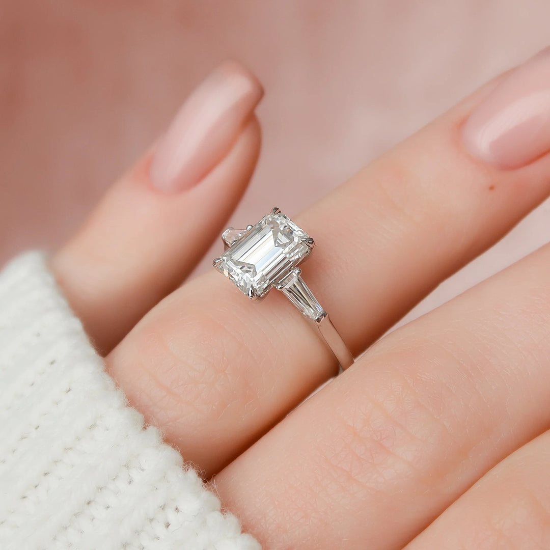 3CT Emerald Cut three Stones Moissanite Engagement Ring