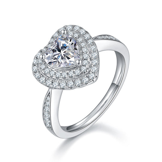 Nhẫn đôi Moissanite thiết kế Halo hình trái tim