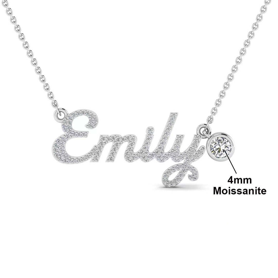 S925 Silver Custom Moissanite Name Necklace With 4mm Charm For Women