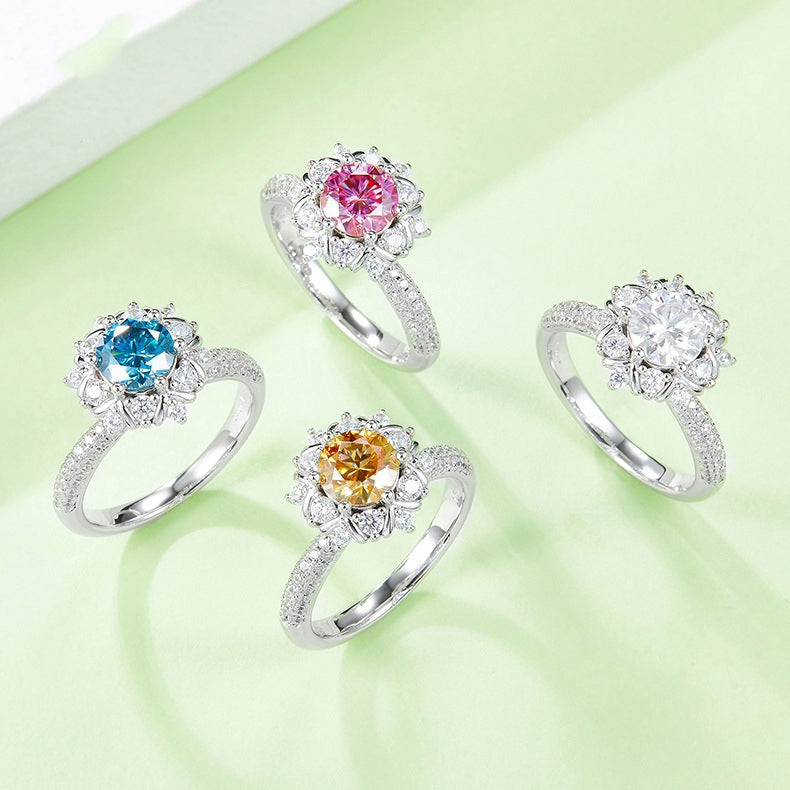 Colorful Flower Moissanite Engagement Ring