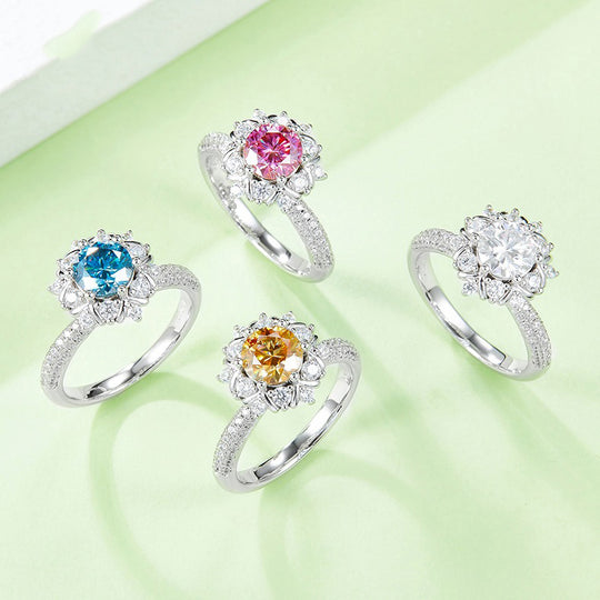 Colorful Flower Moissanite Engagement Ring