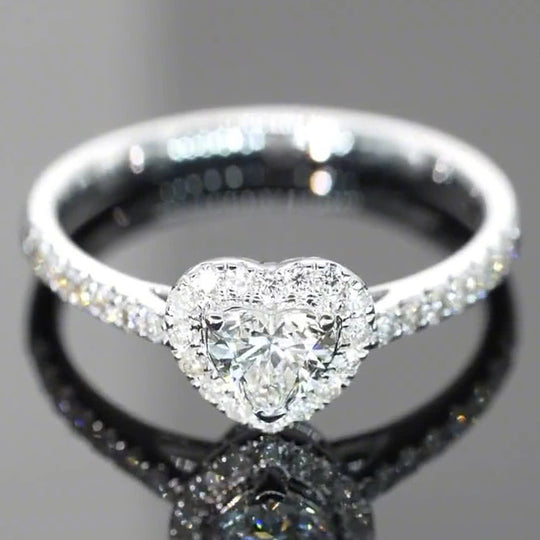 Classic Halo Design Heart Cut Moissanite Engagement Ring