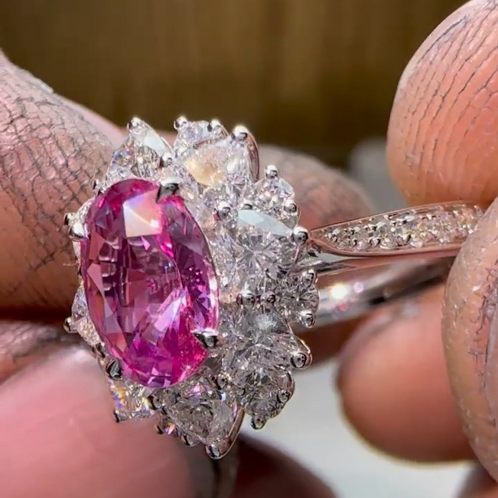 Oval Cut Pink Moissanite Engagement Ring